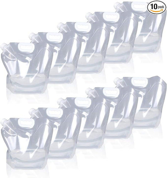 1.3 Gallon /2.6 Gallon Collapsible Water Container Bag, BPA Free Food Grade Clear Plastic Storage Jug for Sport Camping Riding Mountaineer,Freezable,Food Grade (1.3 Gal/5L-10-pack)