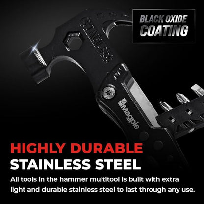 Magpie Hammer Multitool, 19 in 1 Essential Heavy-Duty Multipurpose Tool, Camping Accessories Survival Gear, Birthday Gift for Him Men Husband Son