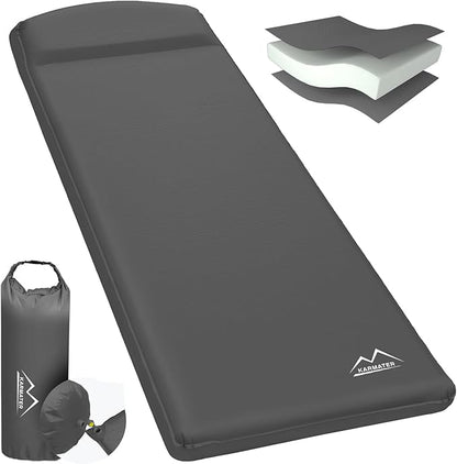 Self Inflating Sleeping Pad for Camping - 3.1" Thick Foam Sleeping Pad with Inflatable Bag, Lightweight Inflatable Camping Mattress Pad for Car Camping Backpacking Hiking Camping Mat (Grey)