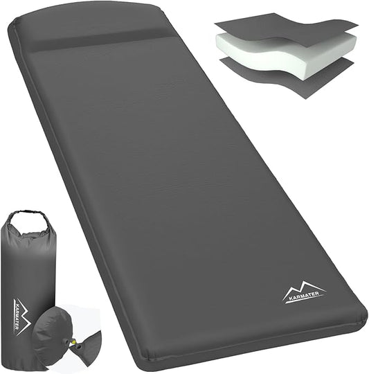 Self Inflating Sleeping Pad for Camping - 3.1" Thick Foam Sleeping Pad with Inflatable Bag, Lightweight Inflatable Camping Mattress Pad for Car Camping Backpacking Hiking Camping Mat (Grey)