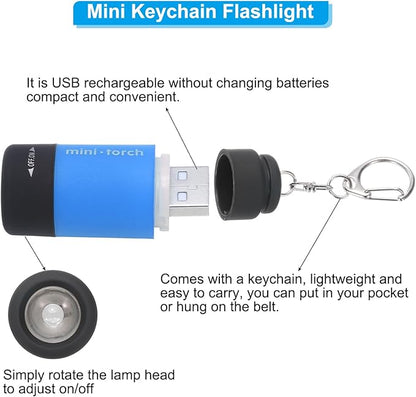 PATIKIL Mini Keychain Flashlight, Pocket LED Flashlight Portable Torch USB Rechargeable for Outdoor Camping Party, Light Blue
