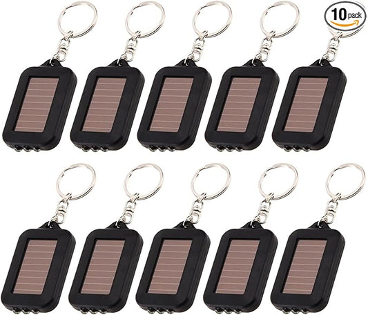 10 Pack Solar Mini Keychain Light Pocket Tiny LED Flashlight Rechargeable, Bright Small Flashlights Torch for EDC, Emergency, Power Outage,Camping, Party Favors (Black)
