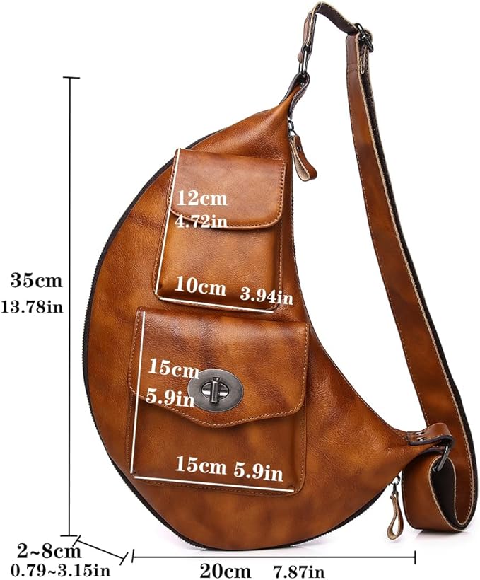 KPYWZER Genuine Leather Sling Bag for Men Women Crossbody Purse Chest Bag Shoulder Backpack Motorcycle Pack Satchel Casual Hiking Travel Daypack