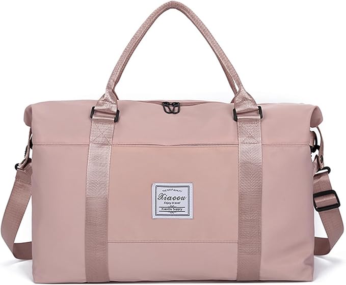 KARRESLY Travel Duffel Bag for Women,Shoulder Weekender Overnight Bag Sports Gym Tote Bag,Waterproof(Light Pink) free size