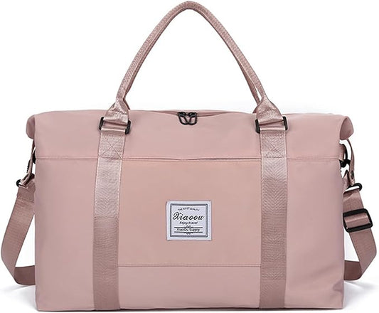 KARRESLY Travel Duffel Bag for Women,Shoulder Weekender Overnight Bag Sports Gym Tote Bag,Waterproof(Light Pink) free size