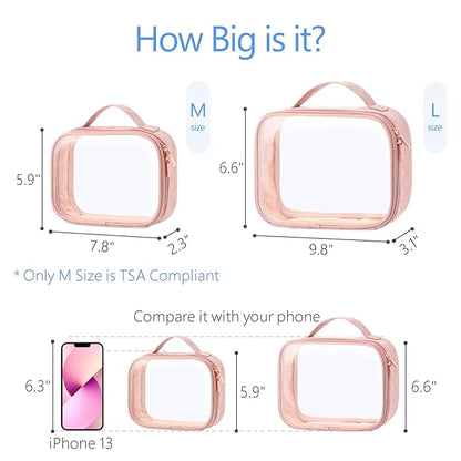 PACKISM Valentines Day Gifts for Him Her - TSA Approved Toiletry Bag - 180° Large Opening Clear Makeup Bags with Handle, Clear Toiletry Bags for Traveling Travel Essentials, Rose Pink