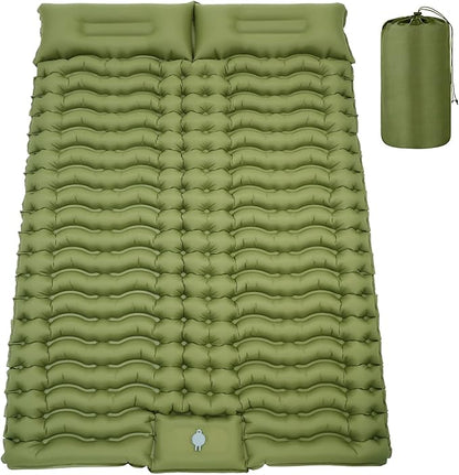 Double Sleeping Pad for Camping 4" Thickness Self Inflating Camping Mat with Pillow Built-in Foot Pump Portable 2 Person Camping Pad Waterproof Camping Mattress for Backpacking Hiking Traveling Tent