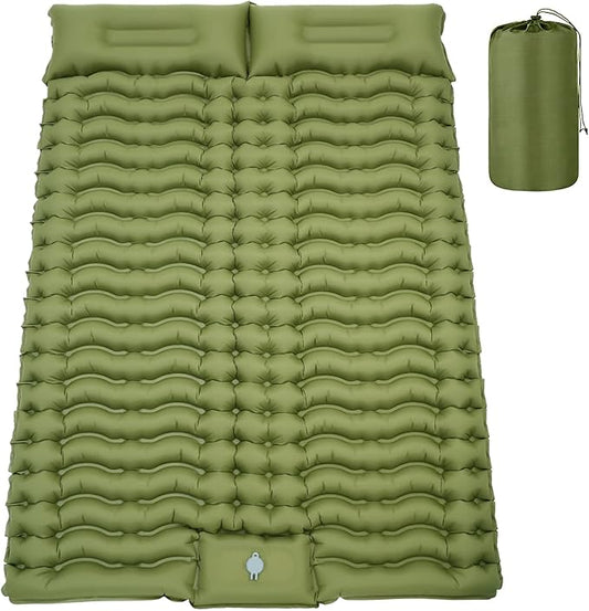 Double Sleeping Pad for Camping 4" Thickness Self Inflating Camping Mat with Pillow Built-in Foot Pump Portable 2 Person Camping Pad Waterproof Camping Mattress for Backpacking Hiking Traveling Tent