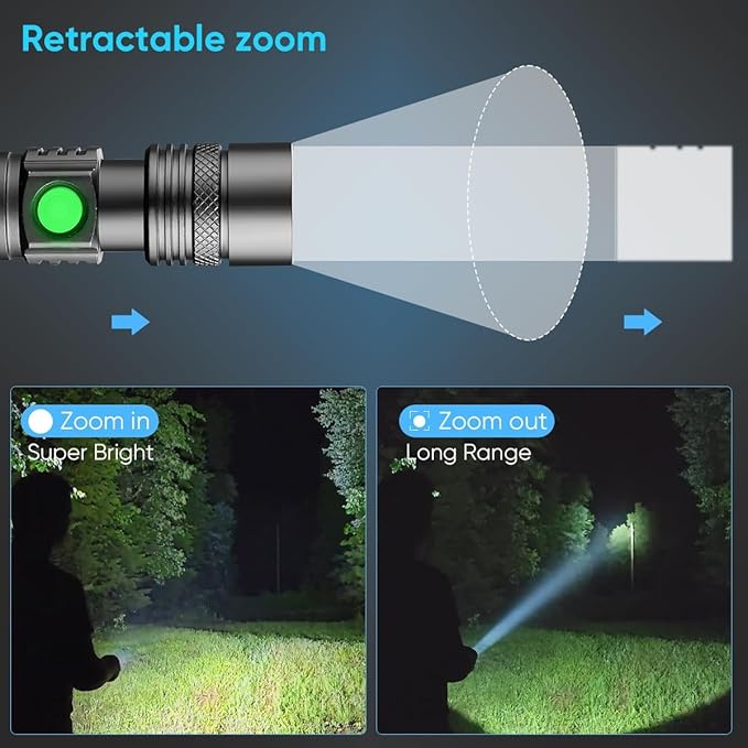 NAKCNM 2 Pack Rechargeable LED Flashlight Powerful Pocket-Sized Small Flashlights 2000 Lumen Super Bright Waterproof Flashlight 4 Modes Adjustable Focus Flash Light for Outdoor Camping Hiking