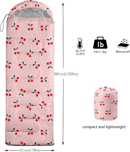 AILONEN Kids Floral Cat Camping Sleeping Bags,Lightweight & Waterproof,3 Season Warm & Cool Weather,Kawaii Kitten Sleeping Bags for Girls Adults,Travelling,Outdoors