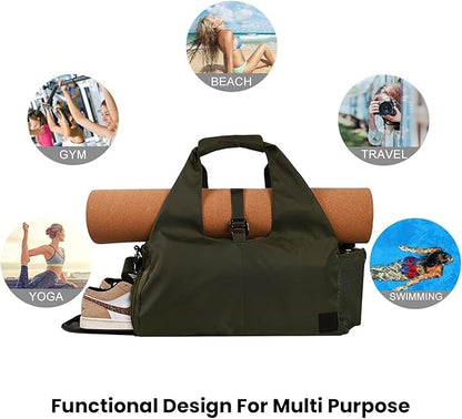 Yoga Bag for Women – 17 Inch Waterproof 210D Polyester, Detachable Strap, Insulated Tumbler Pocket, Double Zipper, Ventilated Gym Tote
