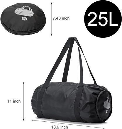 Small Sport Gym Bag for Adults, 25L Waterproof Duffle Bag with Wet and Dry Compartment Foldable Gym Tote Bag for Workouts, Sports, Travel (Black)