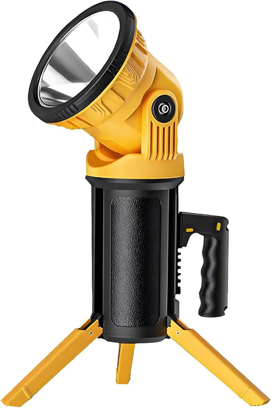 Handheld Spotlight Outdoor Flashlight with Foldable Tripod, 10000 Lumen LED Rechargeable Searchlight Spot Light, Impact Resistant Work Light with Detachable & Adjustable Handle (Large)
