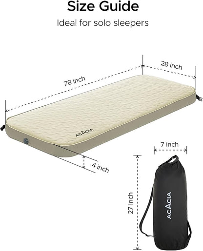 ACACIA 4" Thick Self Inflating Sleeping Pad with Foam, Innovative Y-Shaped Telescopic Structure, Ultraportable Camping Air Mattress with Pump Sack, Outdoor Compact Sleep Bed for Travel Tent Car