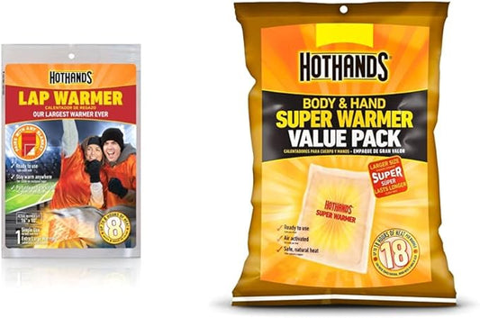 HotHands Lap Warmer, Largest Warmer 16" X 10" & Body & Hand Super Warmers - Long Lasting Safe Natural Odorless Air Activated Warmers - Up to 18 Hours of Heat - 10 Individual Warmers