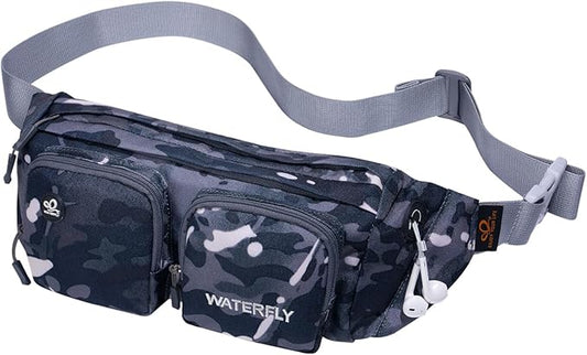 WATERFLY Fanny Pack Waist Bag: Travel Hip Pouch Bum Bag Plus Size Crossbody Fannie Pack Adjustable Belt Waistpack Phanny Fannypack for Man Woman Hiking Walking Jogging