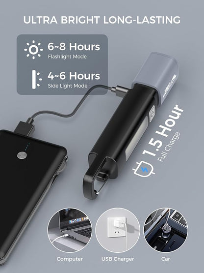 Smiling Shark LED Flashlight, G1 Flash Light Black 3 Modes Zoomable Focus White Sidelight Waterproof Powerful Super Bright EDC Torch Light Outdoor Emergency,Mini-Rechargeable-LED-Flashlight-Camping