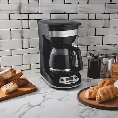 Hamilton Beach 12 Cup Programmable Drip Coffee Maker, Brew Options, Glass Carafe (46299), Black with Stainless Accents