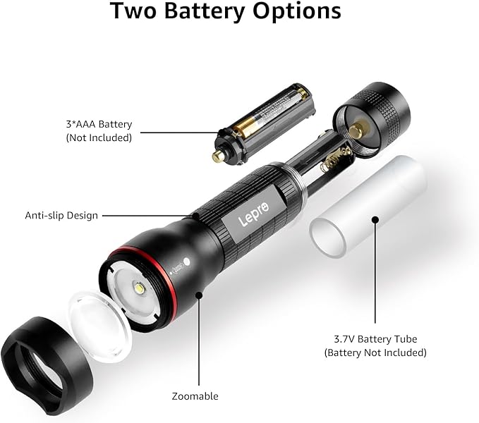 Lepro LED Flashlights LE2000 High Lumen, 5 Lighting Modes, Zoomable, Waterproof, Pocket Size Flashlight for Outdoor, Emergency, Camping Gear, Powered by AAA Battery, 2 Pack