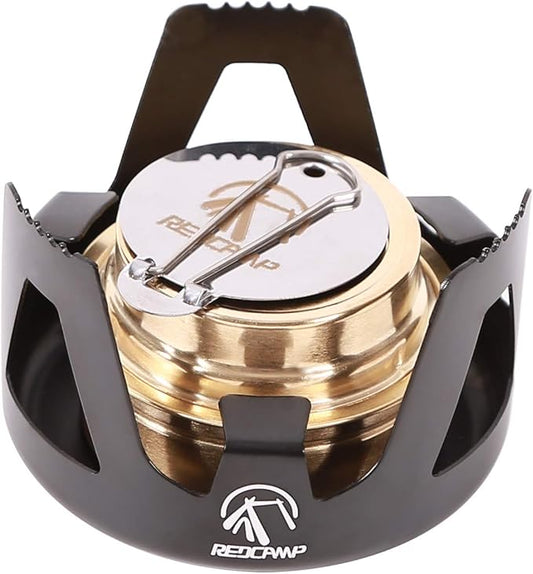 REDCAMP Mini Alcohol Stove for Backpacking, Lightweight Brass Spirit Burner with Aluminium Stand for Camping Hiking, Black