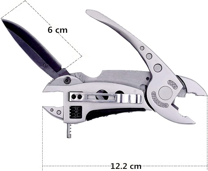 Multifunction Hardware Stainless Steel Wrench & Allen, Screwdriver,Knife, saw blade, SawCan Opener, Bottle Opener & Much More (Silver)