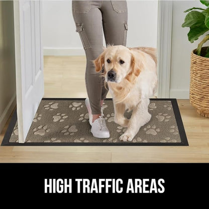 GORILLA GRIP 100% Waterproof All-Season WeatherMax Doormat, 47x35, Durable Natural Rubber, Stain and Fade Resistant, Low Profile, Indoor Outdoor Door Mats, Easy Clean Patio Entry Mat, Tan Pawprints