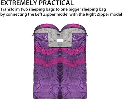 Gold Armour Sleeping Bags for Adults Cold Weather & Warm - Backpacking Camping Sleeping Bag for Kids 10-12, Girls, Boys - Lightweight Compact Camping Essentials Gear Accessories, Right Zipper