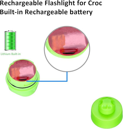 RAHAN Rechargeable Headlights for Croc 2pcs,Flashlights Attachment for Crocs, LED Shoes Light with 3 Light Modes for Dog Walking, Camping, Running, Suitable for Adults Kids, Green