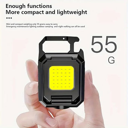 Super Bright 2000 Lumens Rechargeable LED Small Pocket Utility Flashlight, IPX4 Waterproof, Portable Outdoor COB Keychain Flashlight for Camping Adventures with 90° Foldable Side Lights