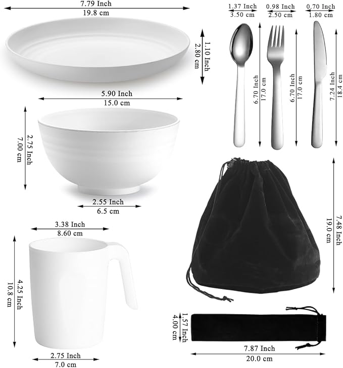 Camping Utensils, Reanea amping Mess Kit for Travel, Camping, Picnic, Outdoor, Camping Gear Include Knife, Spoon, Fork Cutlery Set, Cup, Bowl, Plate, Camping Essentials for 1
