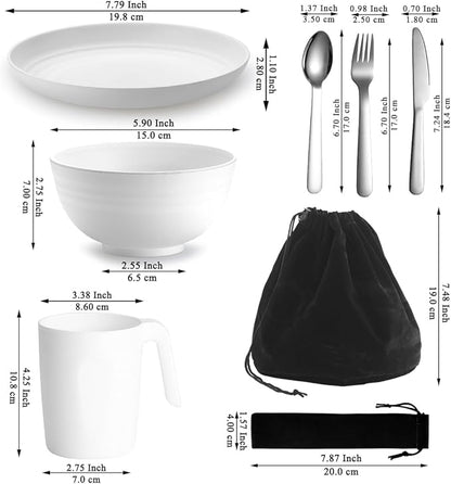 Camping Utensils, Reanea amping Mess Kit for Travel, Camping, Picnic, Outdoor, Camping Gear Include Knife, Spoon, Fork Cutlery Set, Cup, Bowl, Plate, Camping Essentials for 1