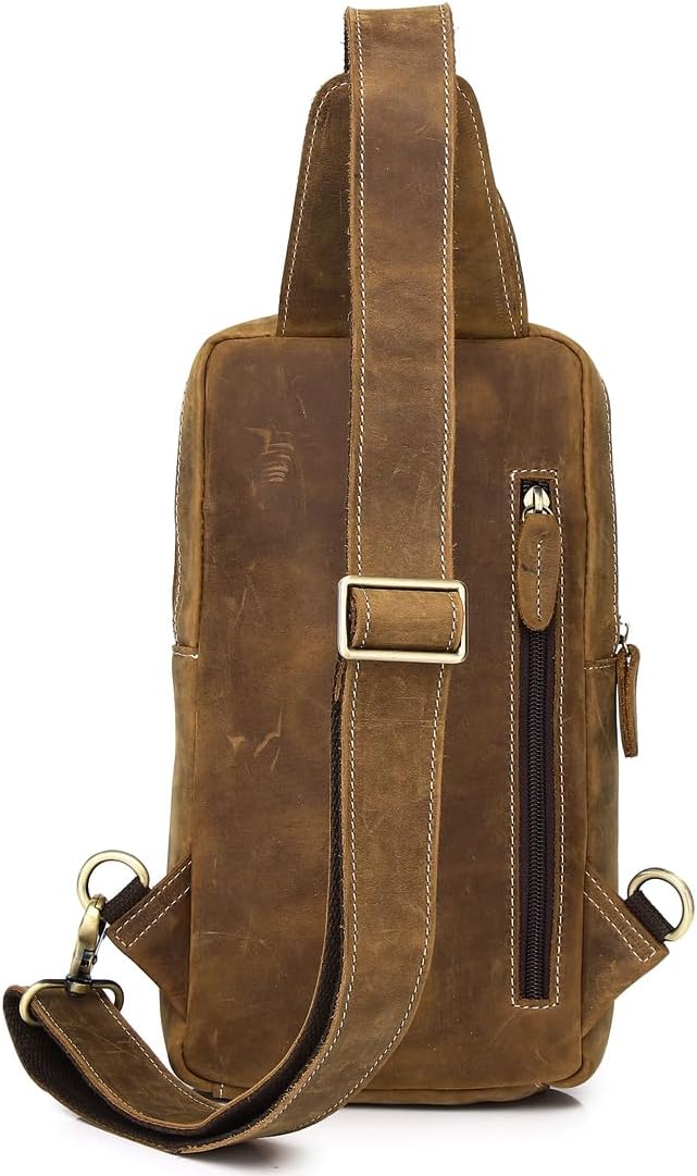 KPYWZER Sling Bag Men Women Vintage Full Grain Genuine Leather Shoulder Backpack Satchel Chest Casual Daypack Crossbody Outdoor Day Pack Backpacks Brown
