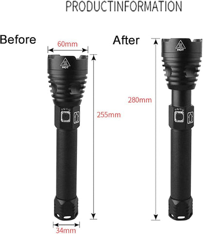 LED Flashlight high lumens Rechargeable,200000 lumens Super Bright XHP90 Tactical Flashlight,zoomable Waterproof Powerful Handheld Flash Lights for utdoor Camping Hiking