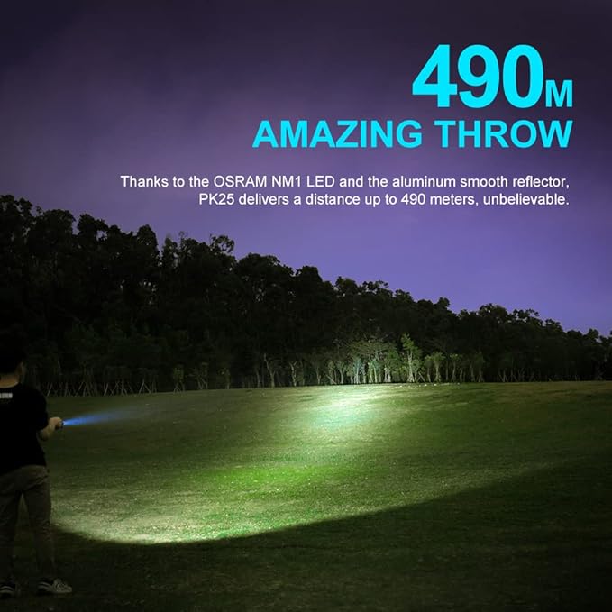 LUMINTOP PK25 EDC Flashlight, Super Bright 350 Lumens 490 Meters Dual AA LED Flashlight, 4 Modes Plus Strobe, IP68 Waterproof LED Flashlight