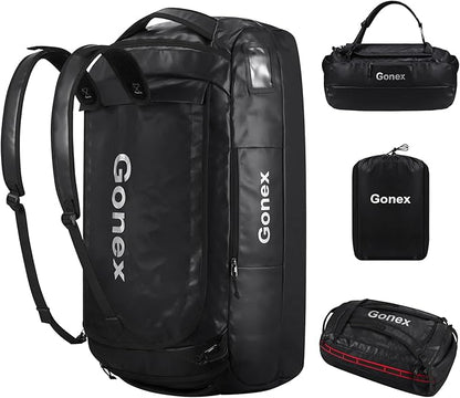 Gonex 80L Duffel Bag Backpack, Convertible to Gym Backpack and Handbag for Men Women, Water-Repellent for Hiking Camping Travelling Cycling, Black