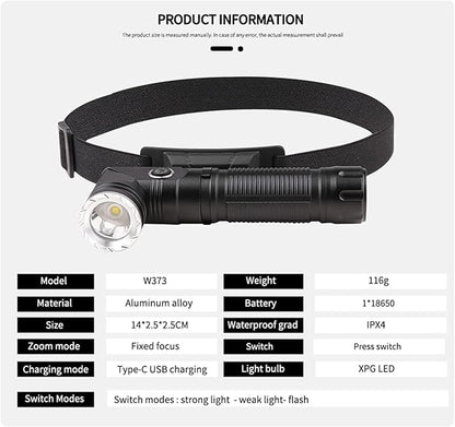 Rechargeable Glare Flashlights 900 Lumens, with Steel Clip & Headband 90 Degree LED Angle Flash Light, 3 Mode Tactical Flashlight, with Magnetic Tail Cover, Suitable for Camping Riding Garage Work