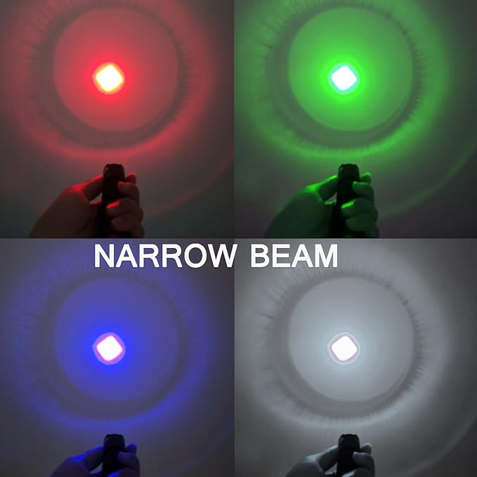 Red Green Blue White Light Flashlight Single Mode LED Flashlight with Clip Zoomable Mini Flashlight for Hunting Camping Night Observation, 4 Pack