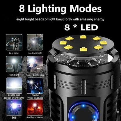 ALONEFIRE X68 Mini LED Flashlight Type C USB Rechargeable Bright 8 LED Light Source Small Torch 8 Modes Waterproof Long Battery Life with Tail Magnet, Clip, Battery for Outdoor, EDC Carry, Hiking