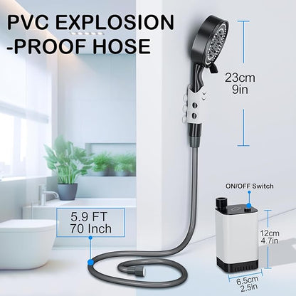 SoulBay Portable Shower with Pump for Camping Outdoor, Electric Rechargeable 5200mAh Battery Camp Shower with Adjustable Showerhead and Long Hose for Camper Sailor Traveler Shower Tent