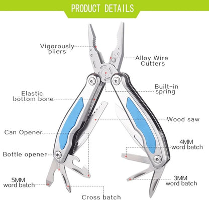 Folding Multitool Pliers Bottom Bone Elastic Forceps Clamp Multifunction Fine Blanking Pocket Pliers with Nylon Sheath and Gift Box Suitable for Home/Camping/Travel/Hiking/Outdoor Blue