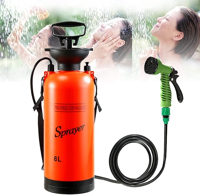 CLICIC 2 Gallon Pressure Sprayer with 7 Spray Modes, Camping Shower with Removable Hose and Shower Head for Camping Outdoor Traveling Hiking and Pet Bath, 8L