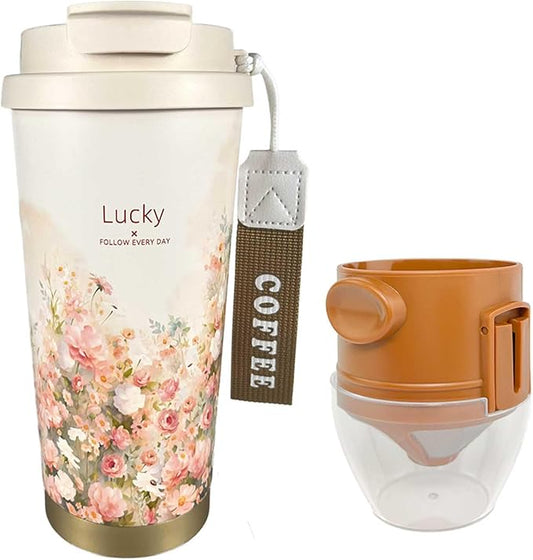 ZK&HX LIFE 17oz Camping Coffee Makers with Ceramic Coating,Camp Pour Over Coffee Maker Set,Portable Coffee Kit for Travel Camping,Insulated Coffee&Tea Mug,Tea Infuser Mug for Loose Leaf Tea