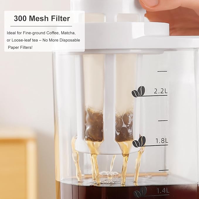 LITIFO Cold Brew Coffee Maker, 74oz Portable Iced Tea and Coffee Maker with Precision Filter, Leak-Proof，Heat-Resistant, Dual Handles for Camping/Home Kitchen (74oz)