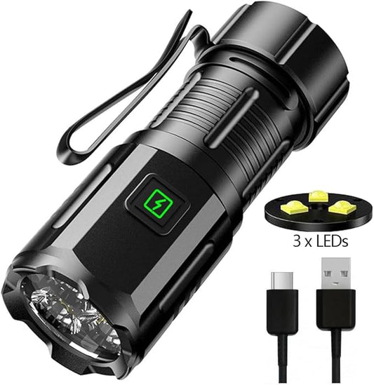 ALONEFIRE X63 Mini LED Flashlight Type C USB Rechargeable Bright 3 LED Light Source Small Torch 7 Modes Waterproof Long Battery Life with Tail Magnet, Clip, Battery for Outdoor, EDC Carry, Hiking