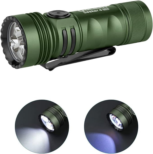 OLIGHT Seeker 4 Mini Rechargeable EDC Flashlight with 365nm UV Combo, 1200 Lumens White Light, Portable Black Light for Outdoors, Cleanliness Detection and Emergency