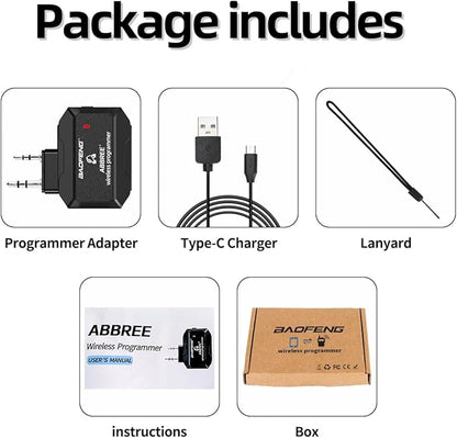 ABBREE Ham Radio Wireless Programmer Adapter for Baofeng UV-5R BF-F8HP 5RM UV-21R K5Plus UV-17R BF-888S AR-152 GM-15 Pro GM-5RH UV-5G Plus Quansheng UV-K5 Handheld Two Way Radio