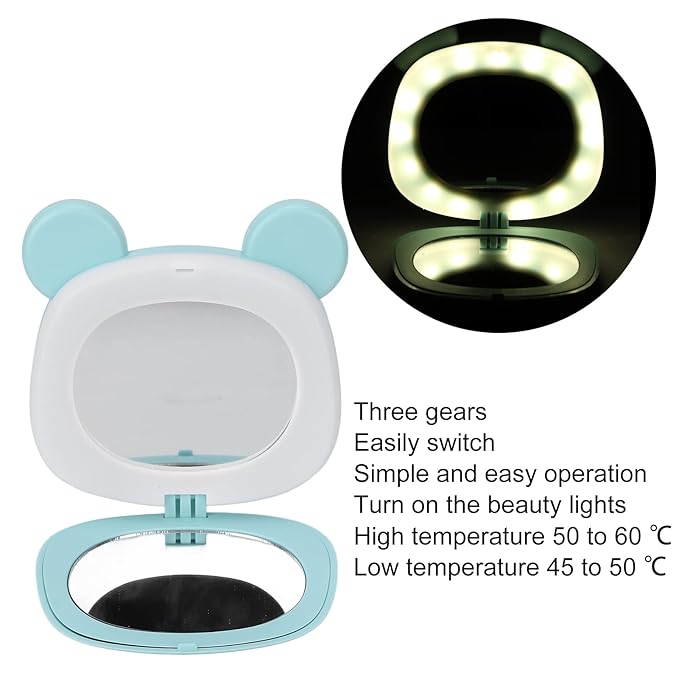 Hand Warmers Rechargeable, Electric Hand Warmer, Small Compact USB Handwarmer with Pocket Mirror Light Portable Hands Heater for Men and Women for Home Travel Use Camping Fishing Skiing(Blue Bear)