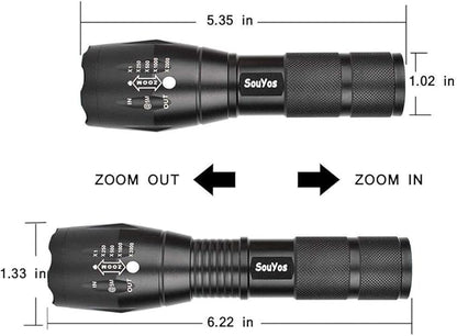 Military Grade Flashlight 2000 Lumen 5 Modes Water Resistant LED Tactical Torch Flash Light, 4 Pack