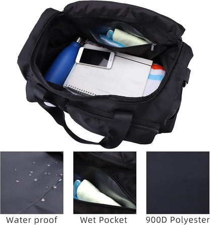 RAMHORN Travel Duffel Bag Gym Sports Luggage Bags Water Resistant Weekender Bag with Wet Pocket and Shoes Compartment Black