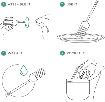 Outlery | Portable & Reusable Stainless Steel Travel Cutlery Set (Raw Silver) - Includes Travel Case for Easy Transport